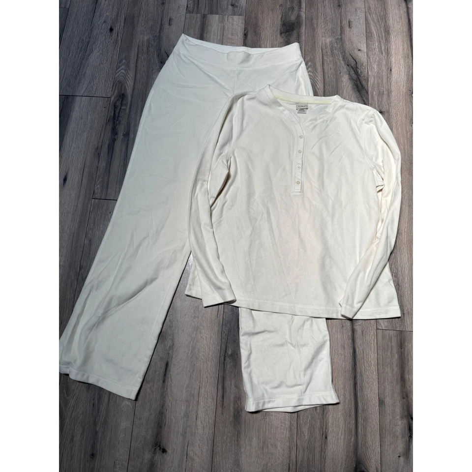 Conjunto de pijama para mujer L.L.Bean M Reg crema manga larga y pantalones 100 % poliéster o HMW Foto 2 de 4