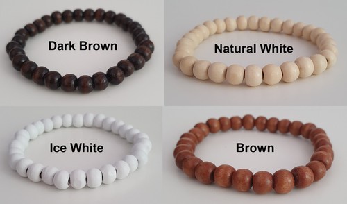 Mens / Womens Wooden Wood Bead Elastic Stacker Bracelet - 15 Colours - 3 Sizes - Picture 10 of 16