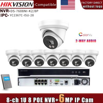 Hikvision 8CH 8POE DS-7608NI-K2/8P NVR CCTV System 6MP ColorVu IP Camera Lot US