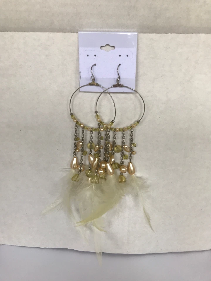 Pendientes perforados perlas de imitación araña colgante gota delicadas plumas 6"  Foto 3 de 4