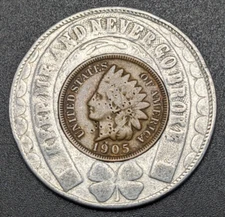 1905 Encased Indian Cent Compliments of Polis Theater Lucky Cent