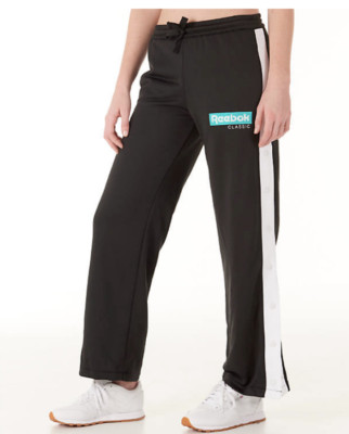 Women's Reebok Classic Snap Track Pants Black Size Small Logo Relaxed MSRP $60