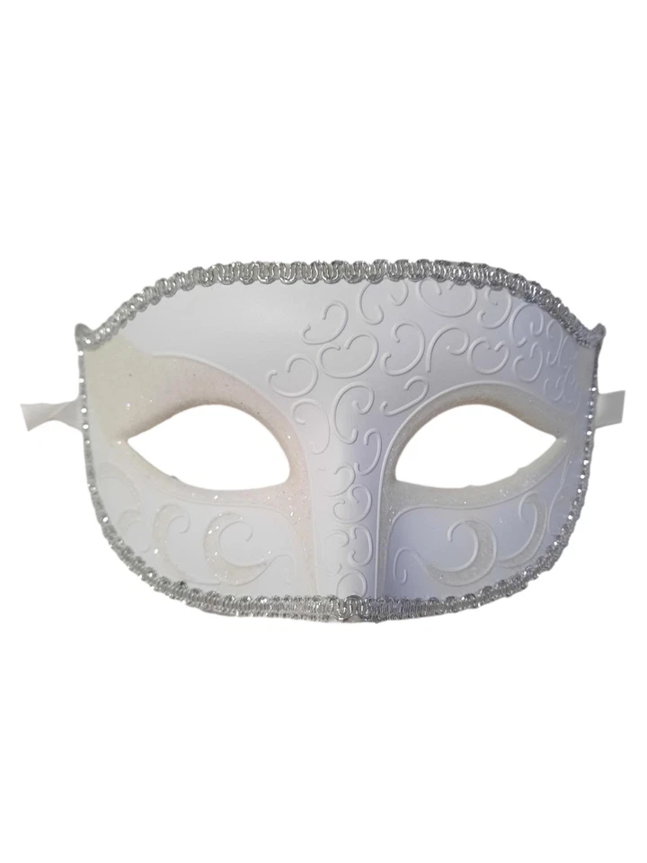 White Venetian Men Elegant Masquerade Halloween New Years Mardi Gras Prom Mask - Image 4 of 4