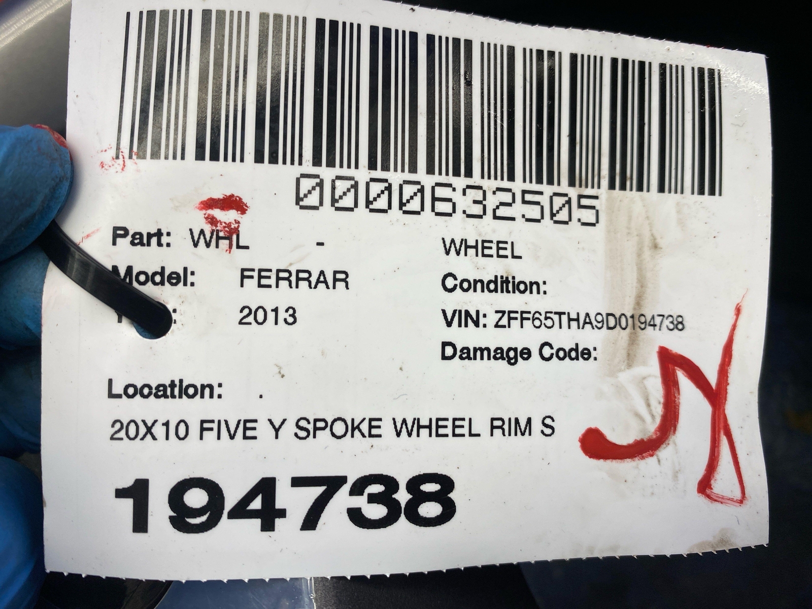 2008-2014 FERRARI CALIFORNIA 20X10 FIVE Y SPOKE WHEEL RIM SILVER *CURB RASH* OEM
