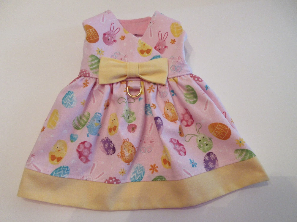 Dog harness dress Easter pink yellow chicks eggs handmade xxs