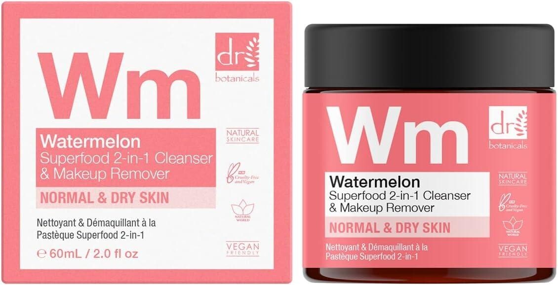 DR BOTANICALS WATERMELON SUPERFOOD 2 IN 1 CLEANSER MAKEUP REMOVER 60ml BOXED