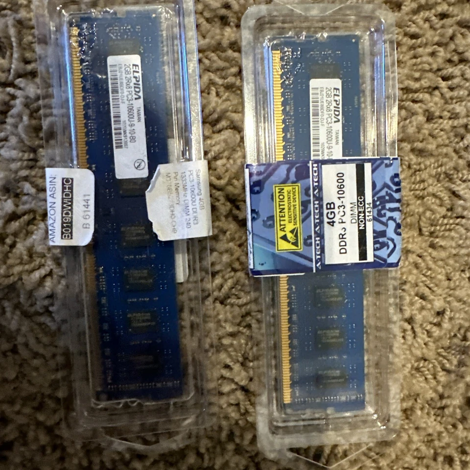 Elpida 2GB Memory RAM 2Rx8 PC3-10600U-9-10-B0 EBJ21UE8BDF0-DJ-F (5 SIMM MODULES) - Image 4 of 4