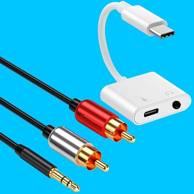 Type-C to 3.5mm Audio Adapter&3.5mm to 2-Male RCA Cable for Huawei Mate 10 Pro