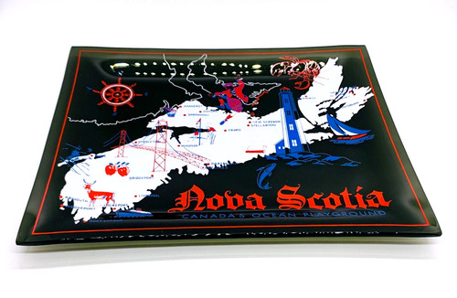 VINTAGE Nova Scotia ''Canadas Ocean Playground'' Smoked Glass Tray
