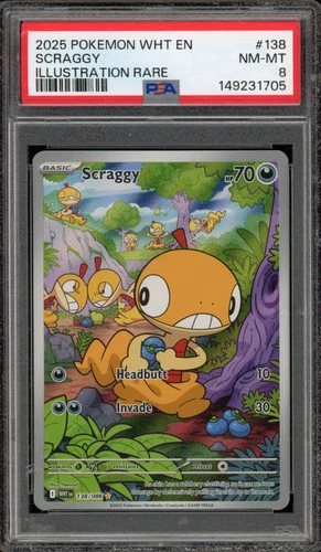 Pokemon Scraggy White Flare Illustration Rare #138 PSA 8