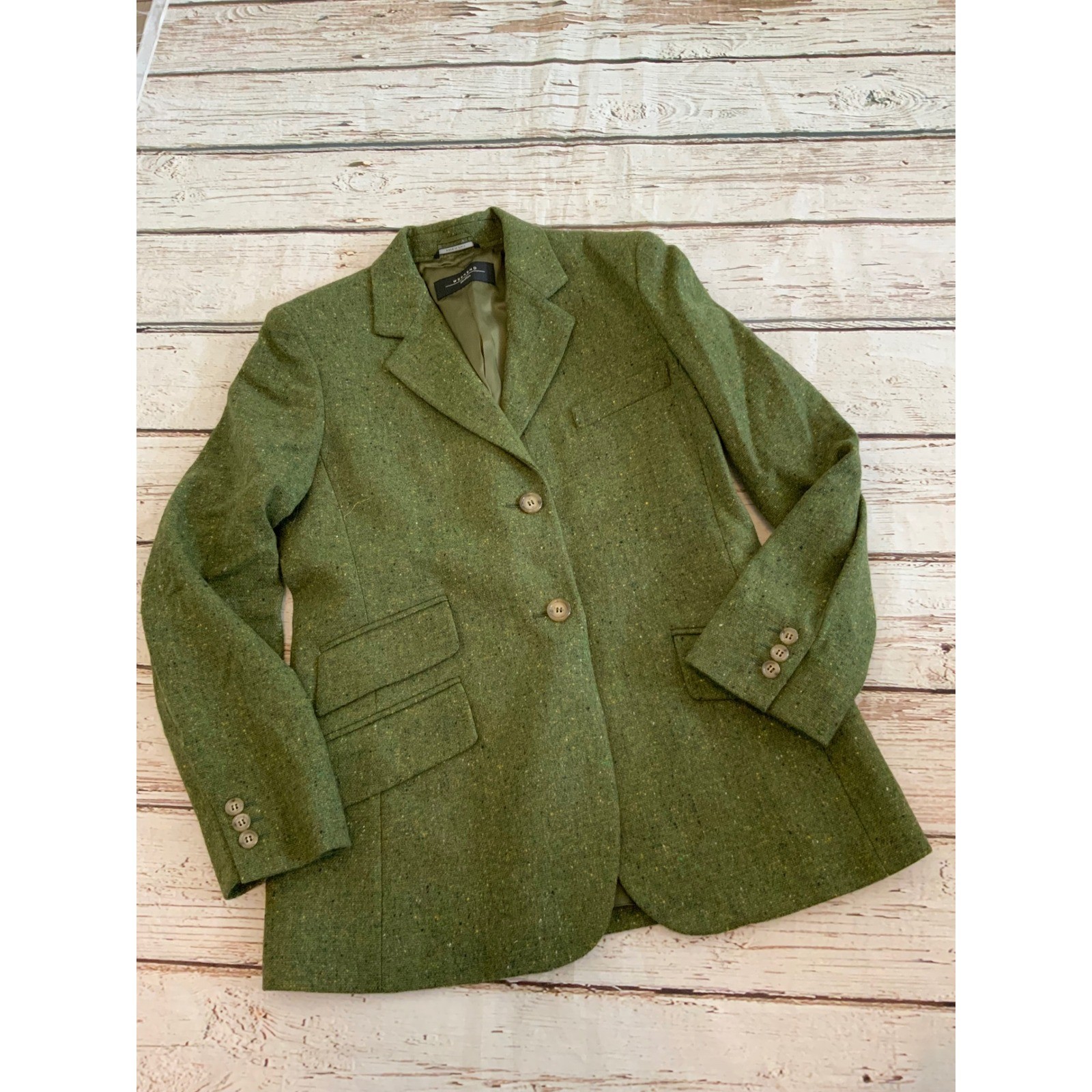 Weekend Max Mara Green Donegal Tweed Virgin Wool Blazer Jacket Italy Size 8