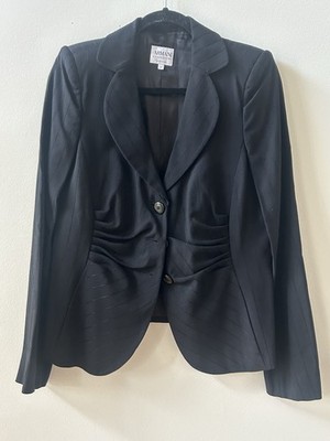 Armani Collezioni Women Vintage Black Pinstripe Wool Rayon Blazer Italy Size 8
