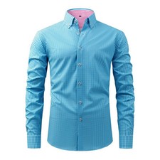 Mens Dress Plaid Shirts Print Formal Business Long Sleeves Elastic Casual Shirts