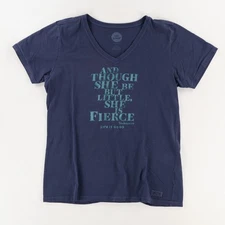 Life is Good Shakespeare Crusher Tee V-Neck T-Shirt Navy Women's L