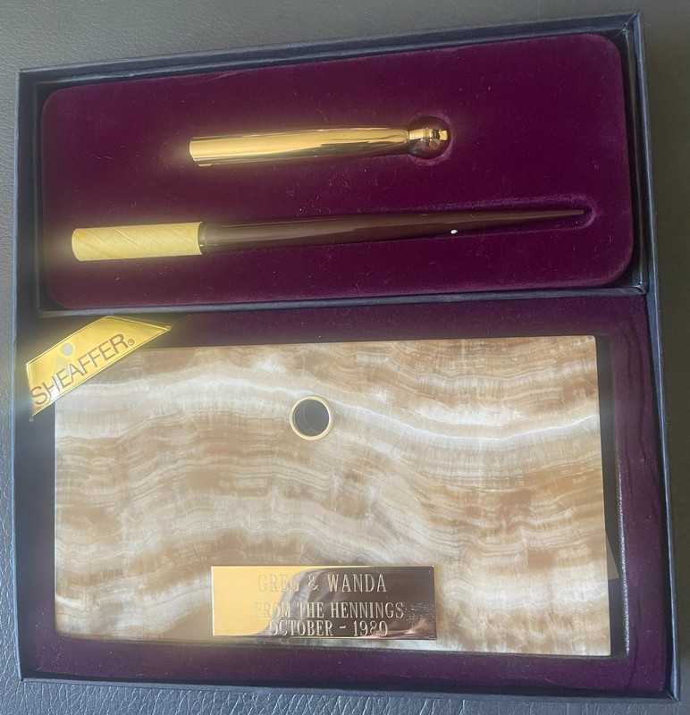 1980 SHEAFFER S09 DESK SET Spanish Onyx White Dot Fountain Pen New in Box