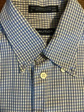 Nautica Men  s 14.5/32 Blue Yellow Check Button Up Long Sleeve Cotton Casual