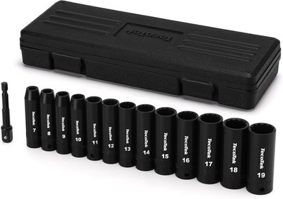 TecoTek 14 Pieces 3/8-Inch Drive Deep 12-Point Metric Impact Socket Set, CR-V,