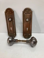 Vintage Pair Of Steel/Metal  Door Knobs With Shaft And Back Plates (A)