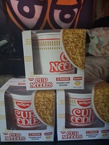 3 Sets Of Nissin CUP NOODLES 2 Piece Bundle Set Includes Plastic Bowl and Spoon