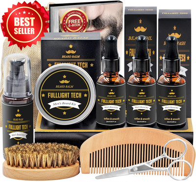 Beard Kit for Men Grooming Care Oil Wash Balm Comb Brush Scissors Gift US
