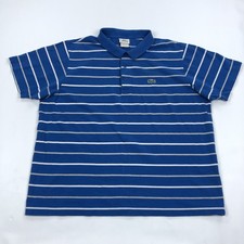 Lacoste Sport Men's Blue Striped Pique Polo Shirt Size 8 Approx. XL Cotton