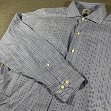 Brooks Brothers 346 Dress Shirt Mens 17 4/5 Blue Houndstooth Slim Fit Non-Iron