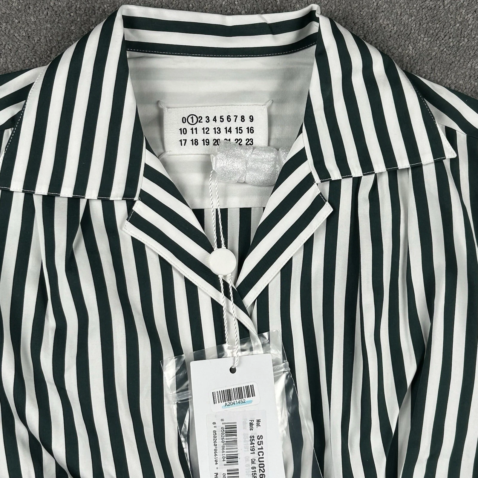 Abito Camicia Midi Maison Margiela Misto Lana Tasca Righe Taglia S UK 8 EU 40 Nuovo