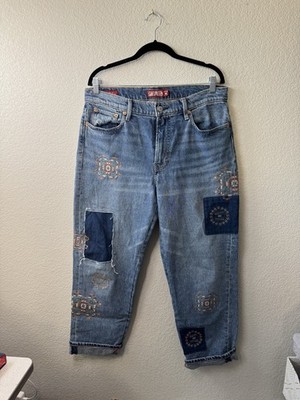 Lucky Brand Legend Mid Rise Boy patchwork Jeans With Embroidery 12/31 Reg