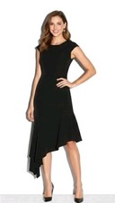 NWT MILLY Deep V-back Cascade in Black Italian Cady Asymmetrical Dress 0 525