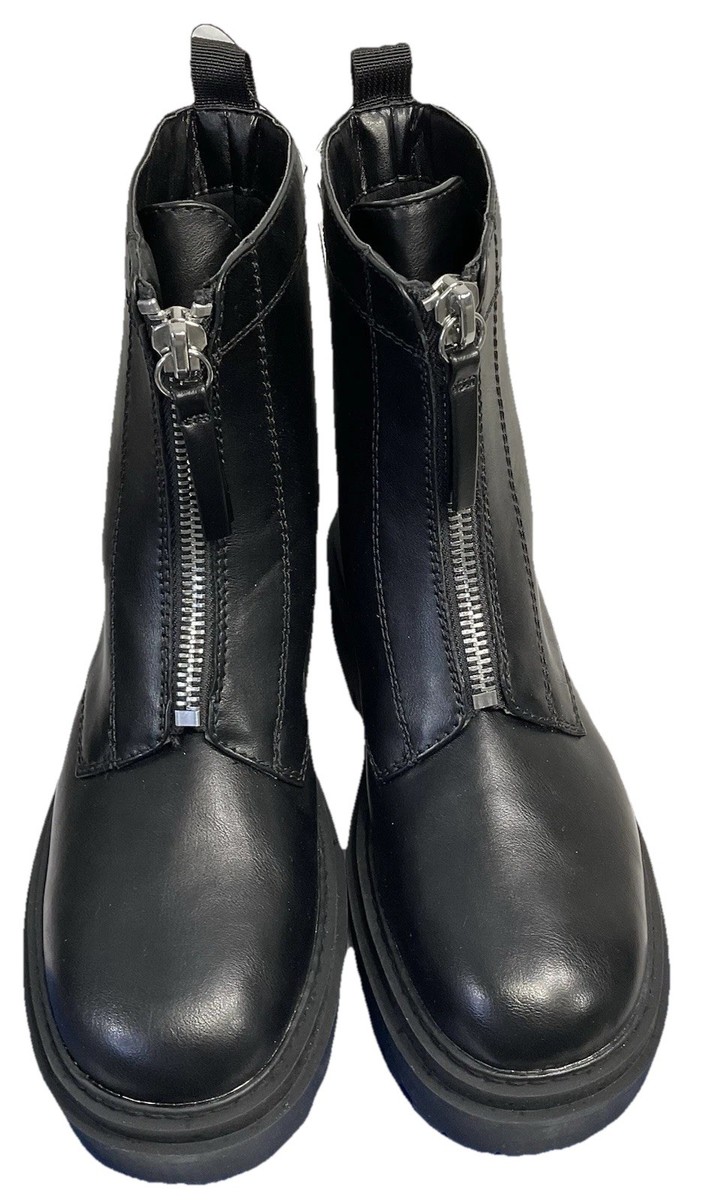 Y2K Style Black Chunky Platform Combat Boots Lug Sole Zip  display picture 3