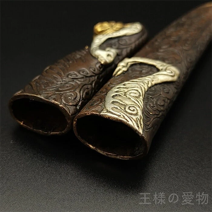 Conjunto de montagem de espada curta vintage cobre ouro prata incrustada acessórios Tanto Japão - Imagem 4 de 4