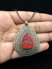 Genuine Ancient Roman Silver Plated Pendant With Intaglio Carnelian Pendant