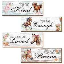 Cowgirl Horse Theme Wall Decor 4PCS Wooden Inspirational Cowgirl Theme Horse ...