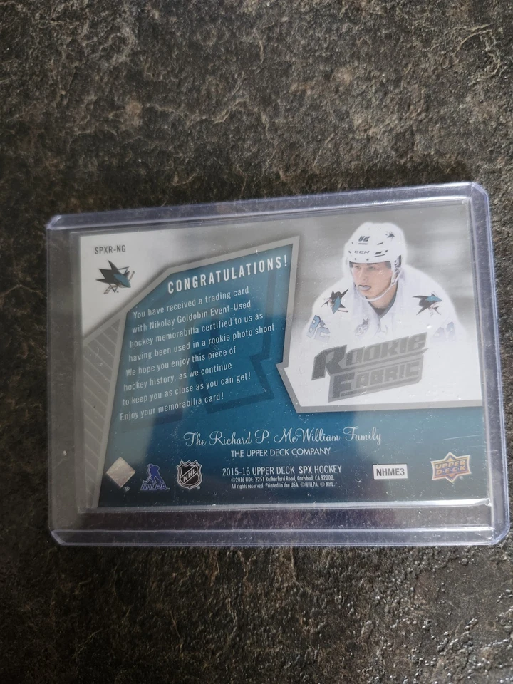 2015-16 Upper Deck SPx Retro 05-06 Rookie Fabrics Nikolay Goldobin Card# SPXR-NG - Image 2 of 2