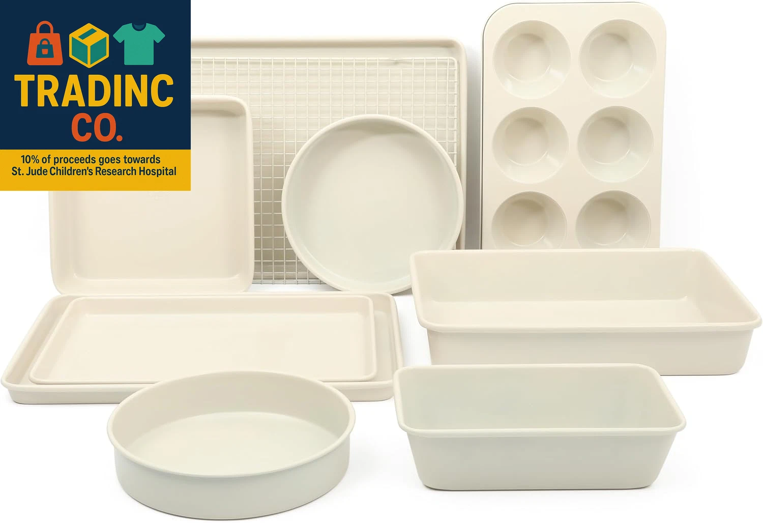 Gallen 10 Piece Baking Pans Ceramic PFA Free Non Toxic Non Stick Bakeware Set -