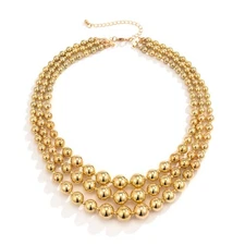 Exaggerated Layered Beads Pendant Chunky Gold Chain Chunky Bib Statement Choker