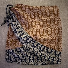 NWT ZARA SARONG WRAP BEACH SKIRT COTTON TIE NAVY ORANGE SUMMER SZ XS THE MINA
