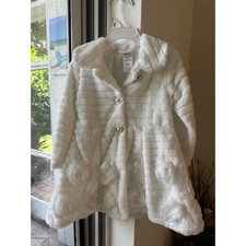 Little Lass White Faux Fur Rose Detail Girl's Coat Jacket Size 24M EUC