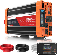 BELTTT 2000W Pure Sine Wave Inverter 12V DC to 120V AC, 4000W Surge