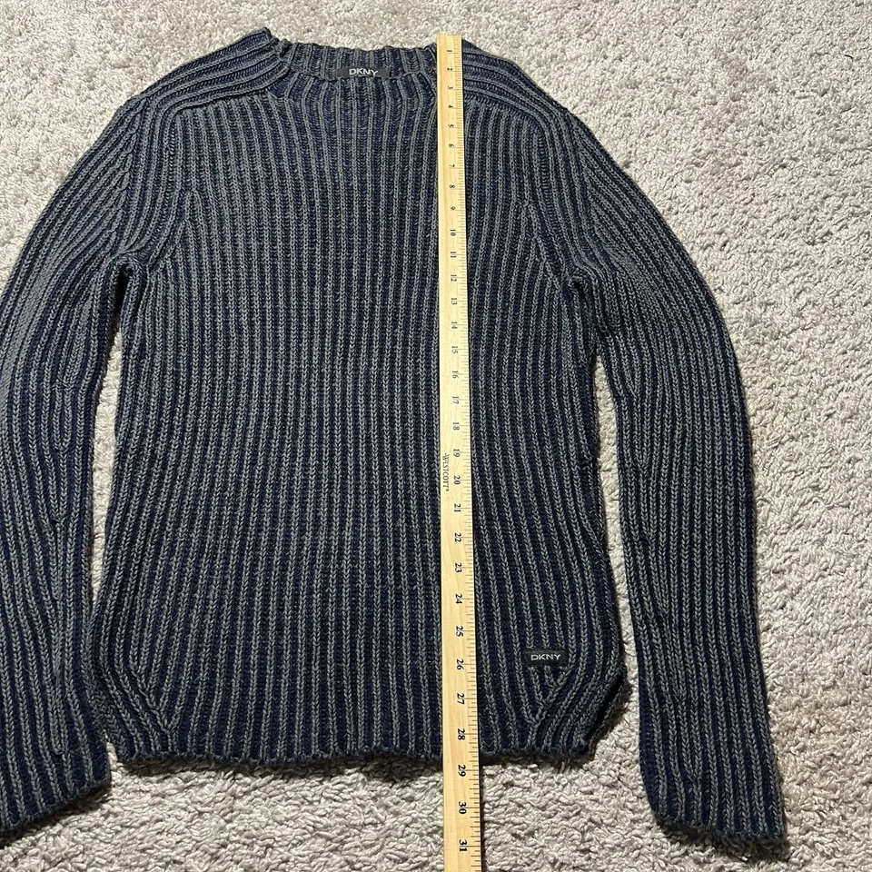 Dkny Y2K Sweater Women’s S Blue Chunky Ribbed Fisherman Knit Vtg Mock Neck 90s - Image 4 of 4