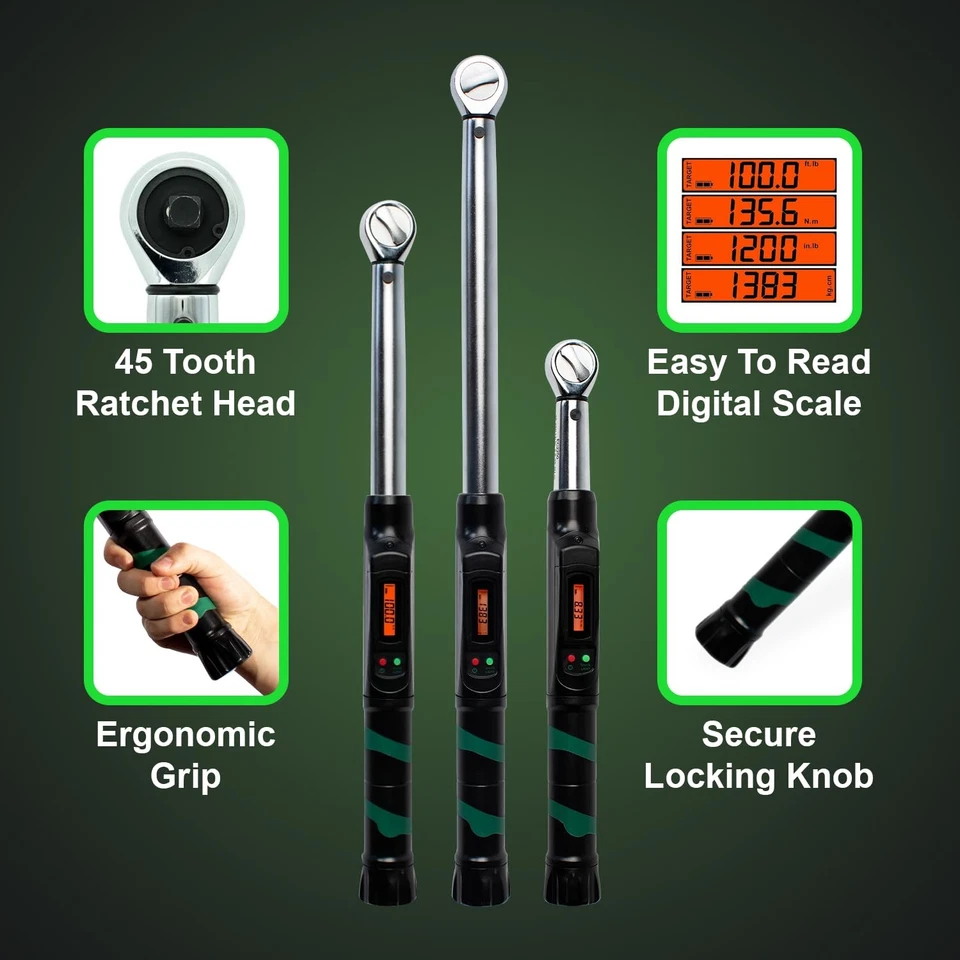 Digital Torque Wrench 1/2" Drive 25-250 ft-lb Precision Tool for Mechanics - Image 3 of 4