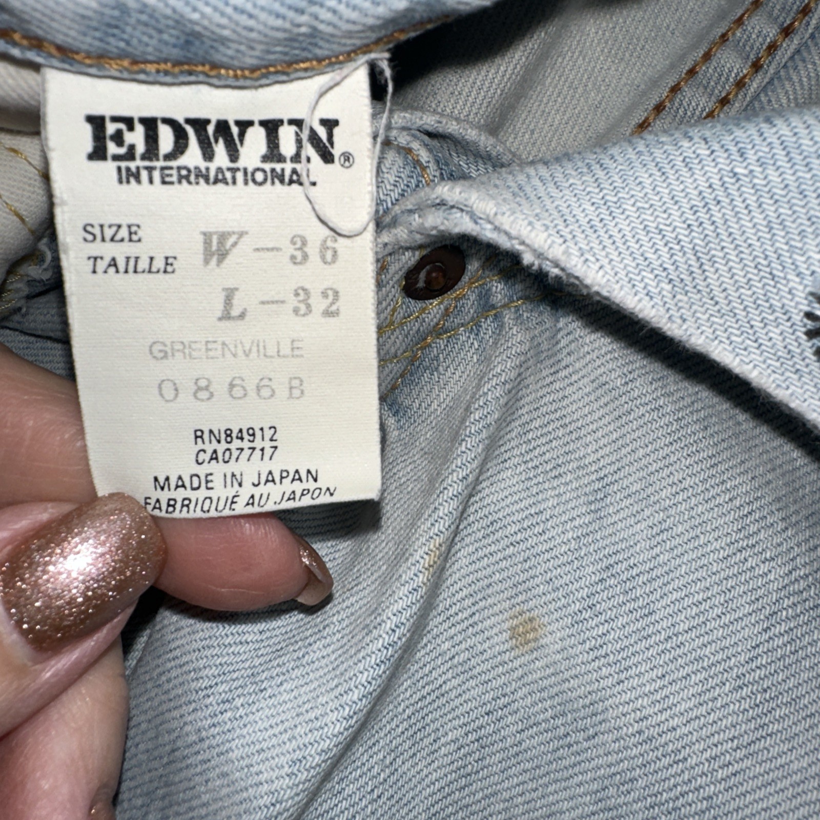 Edwin Button Front Cinch Back Distressed Light Bl… - image 4