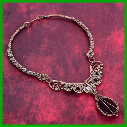 Red Fire Labradorite Gemstone Rainbow Moonstone Copper Chain Necklace Jewelry - Picture 4 of 6