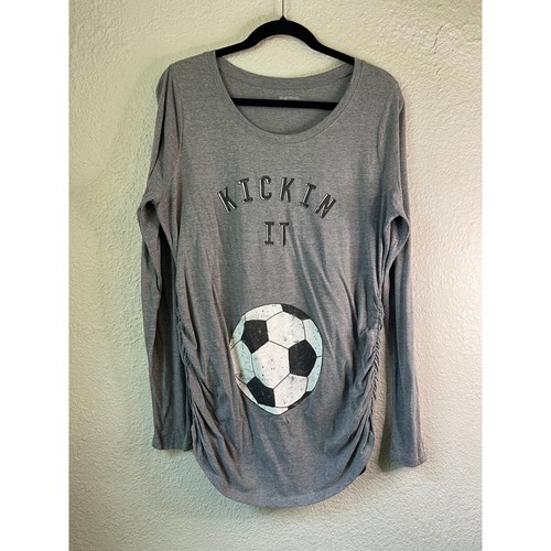 Motherhood Maternity Soccer Graphic Long Sleeve Ruched Sides Top L