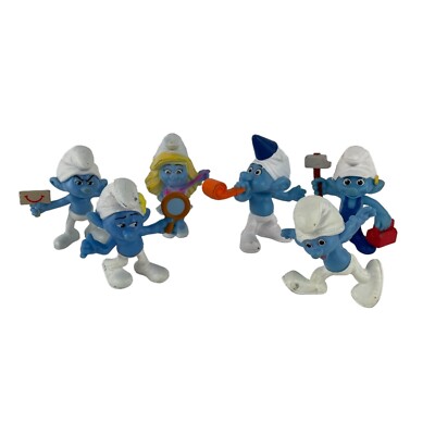 McDonalds Smurfs Happy Meal Toy Lot Hefty Smurfette Clumsy Vanity Grouchy Party