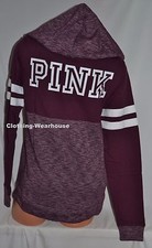Victoria's Secret PINK Dark Red White Marl Perfect Full Zip Hoodie Sweatshirt XS