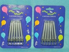 Birthday Candles, 2 Boxes of 12 Silver Candles with Holders, 24 Anniversary, NEW