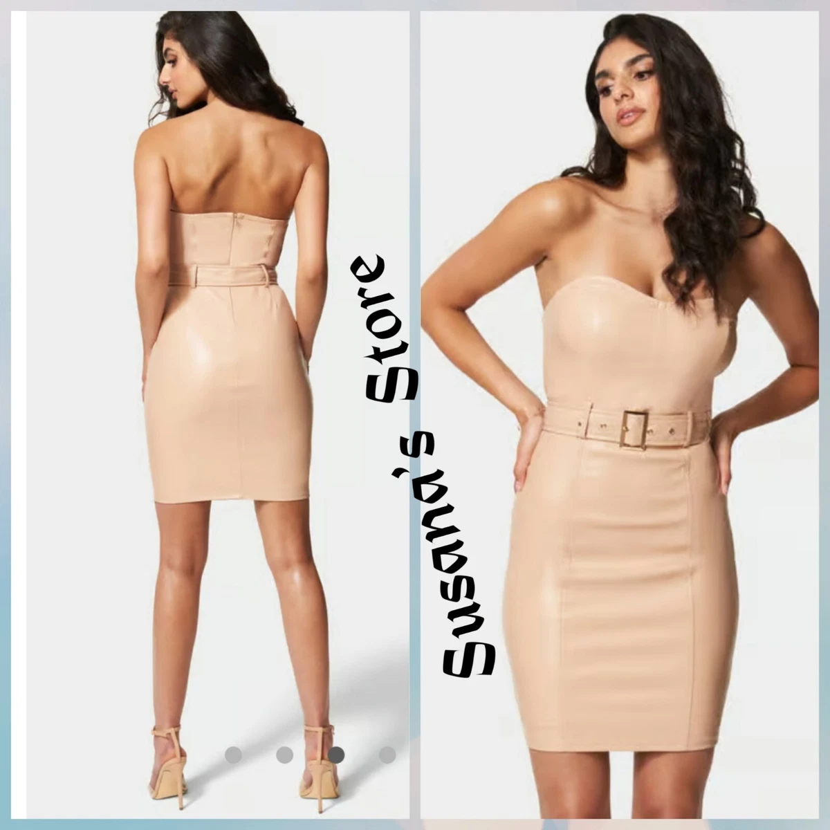pink leather bodycon dress Built-In Shapewear Faux Leather Mock Neck Zip Midi Dress - Pink