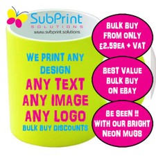 Printed Bulk LOGO Coffee Mugs Bright Yellow Neon Branded Personalised Mug