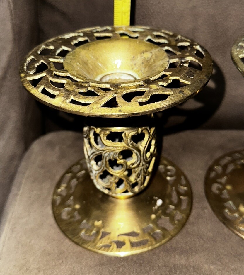 Qty2 Vintage Brass Cut Out Filagree Vases Ornate/candle Holder eBay